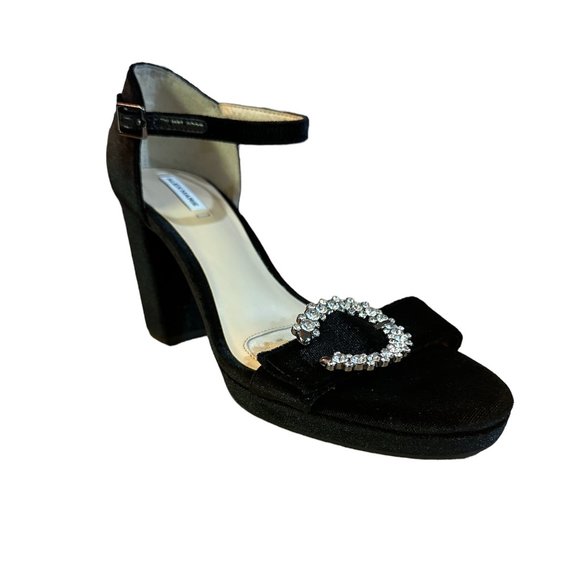 NWT Alex Marie Janessa Black Velvet Jewel Buckle Platform Dress Sandals 8 - Picture 2 of 7
